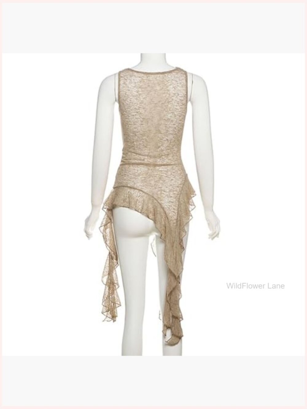 Sleeveless V-Neck Tank Top Asymmetrical Ruffle Hem Summer Blouse - Picture 6 of 6